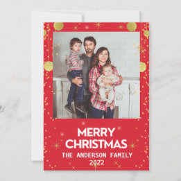 Cartes Pour Fêtes Annuelles Photo de vacances rouge Noël joyeux or