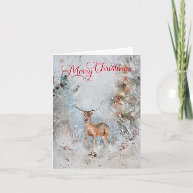 Cartes Pour Fêtes Annuelles Photo Deer Rustic Winter Joyeux Noël (Devant)