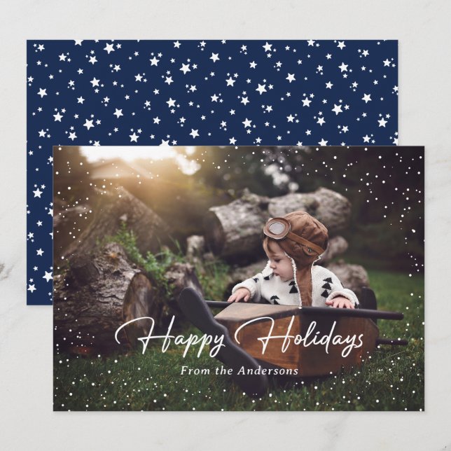 Cartes Pour Fêtes Annuelles Photo d'étoiles de neige bleues mignonnes (Devant / Derrière)
