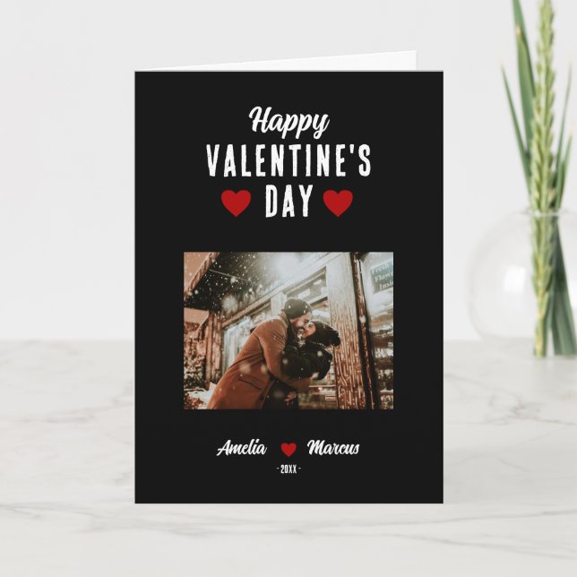 Cartes Pour Fêtes Annuelles Photo d'Heureuse Sainte-Valentin noir moderne (Devant)