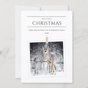 CARTES POUR FÊTES ANNUELLES PHOTO D'HIVER MINIMALE SNOW DEER MERRIEST NOËL