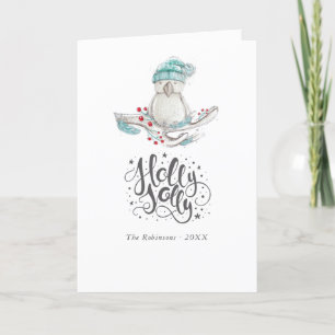 Cartes Pour Fêtes Annuelles Photo d'oiseau d'hiver à l'aquarelle pour Noël