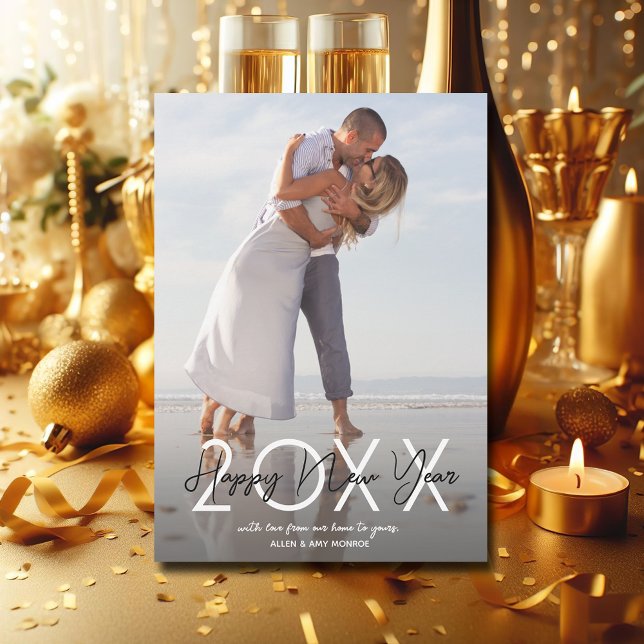 Cartes Pour Fêtes Annuelles Photo du Nouvel An Moderne (Modern Happy New Year Photo Holiday Greeting Cards)
