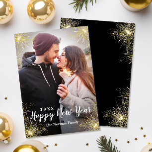 Cartes Pour Fêtes Annuelles Photo du nouvel an moderne Black Sparkler