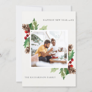 CARTES POUR FÊTES ANNUELLES PHOTO DU NOUVEL AN ROUGE GREEN HOLLY BERRY PINE CO