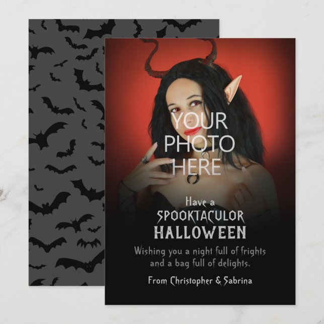 Cartes Pour Fêtes Annuelles Photo éffrayant Change Photo Halloween Salutation (Devant / Derrière)