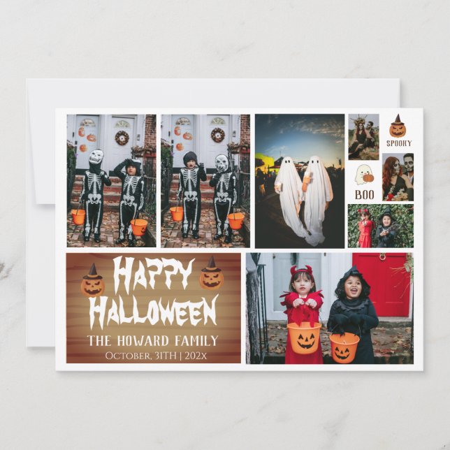 Cartes Pour Fêtes Annuelles Photo Éffrayant en bois simple Halloween heureux (Devant)