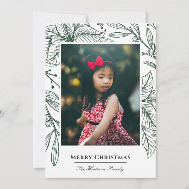 Cartes Pour Fêtes Annuelles Photo élégant d'empreinte de poinsettia vert (Devant)