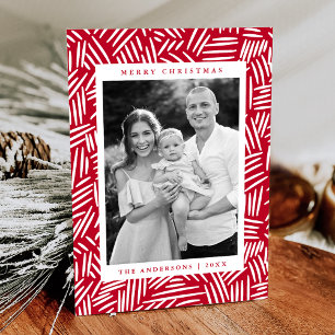 Cartes Pour Fêtes Annuelles Photo en pointillé rouge et blanc moderne