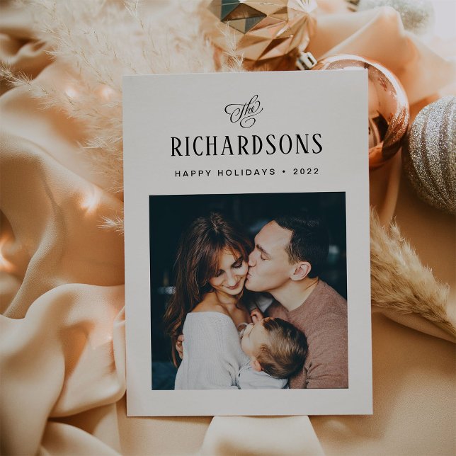 Cartes Pour Fêtes Annuelles Photo et nom de famille élégant | Joyeuses fêtes (Créateur téléchargé)