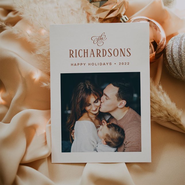 Cartes Pour Fêtes Annuelles Photo et nom de famille élégant | Joyeuses fêtes (Créateur téléchargé)