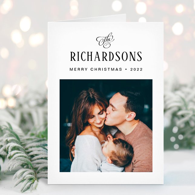Cartes Pour Fêtes Annuelles Photo et nom de famille élégant | Joyeux Noël (Créateur téléchargé)