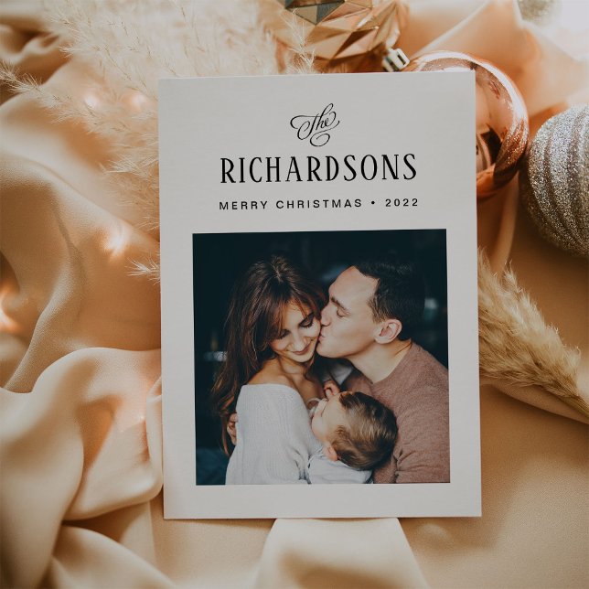 Cartes Pour Fêtes Annuelles Photo et nom de famille élégant | Joyeux Noël (Créateur téléchargé)