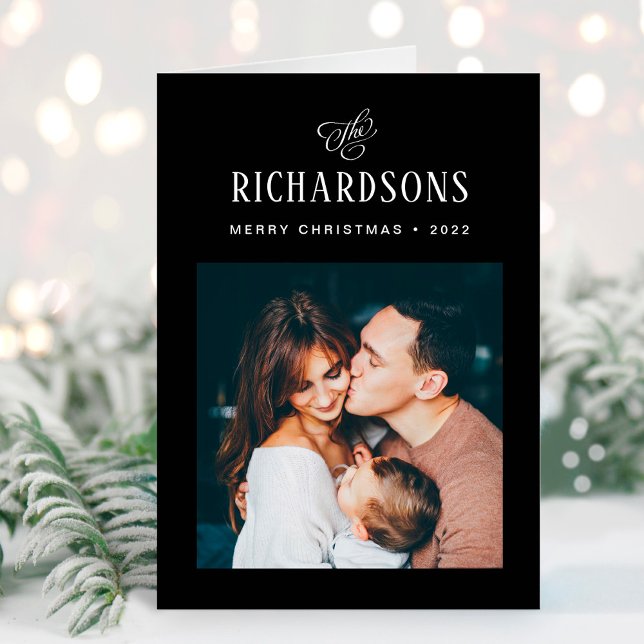 Cartes Pour Fêtes Annuelles Photo et nom de famille élégant | Joyeux Noël (Créateur téléchargé)