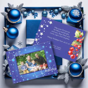 Cartes Pour Fêtes Annuelles Photo Famille Bleue Glace Salutation de Noël