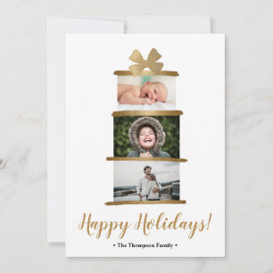Cartes Pour Fêtes Annuelles Photo Famille Moderne Gold Bow Cadeau Joyeux Vacan