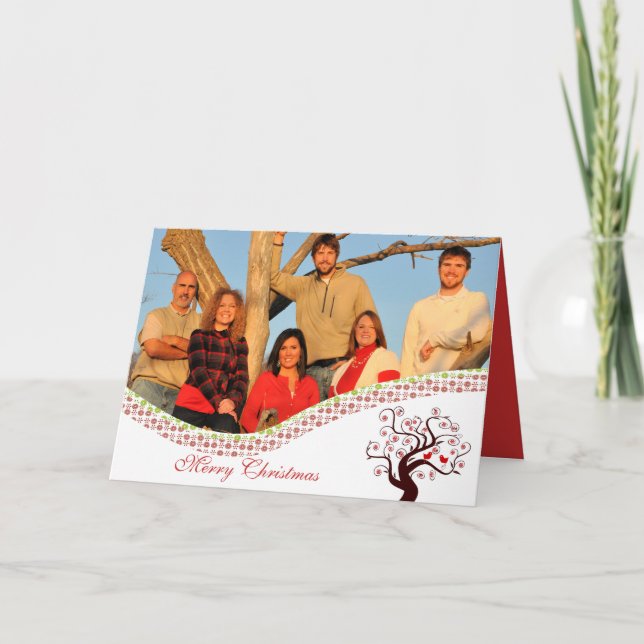 Cartes Pour Fêtes Annuelles Photo famille Oiseaux mignons Arbre de Noël (Devant)