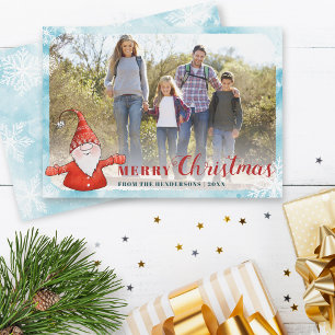 Cartes Pour Fêtes Annuelles Photo famille Turquoise bleu rouge mignonne Gnome