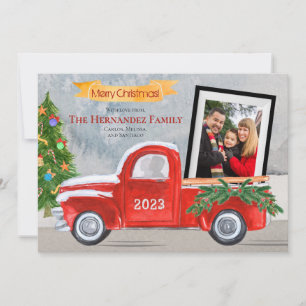 Cartes Pour Fêtes Annuelles Photo famille Vintage Camion rouge hiver Noël