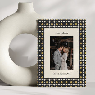 Cartes Pour Fêtes Annuelles Photo festive géométrique noir et or moderne