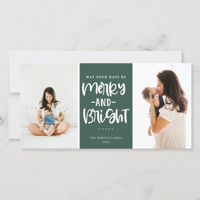 Cartes Pour Fêtes Annuelles Photo Festive Joyeux Et Vert Vivant (Devant)