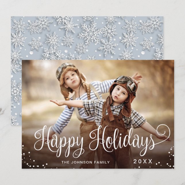 Cartes Pour Fêtes Annuelles PHOTO Fêtes Joyeuses Moderne Salutation de Noël (Devant / Derrière)