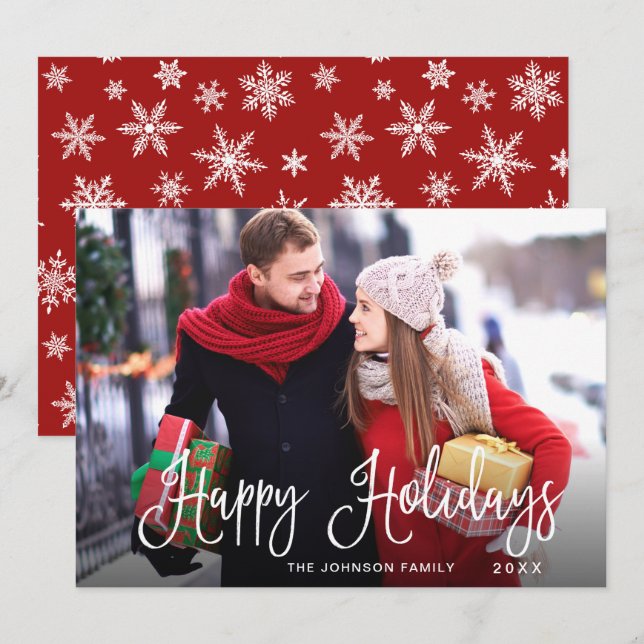Cartes Pour Fêtes Annuelles PHOTO Fêtes Joyeuses Moderne Salutation de Noël (Devant / Derrière)