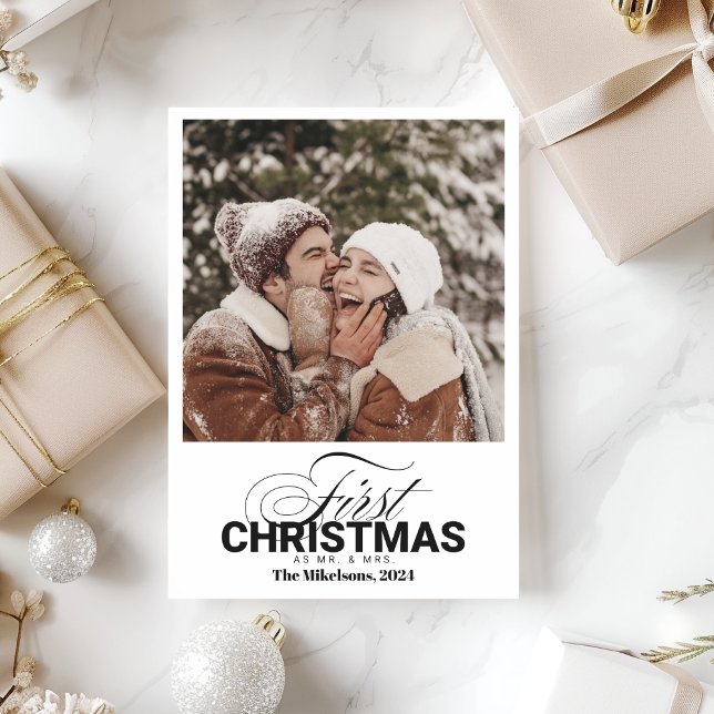 Cartes Pour Fêtes Annuelles Photo First Christmas en tant que Mr & Mrs. (Créateur téléchargé)