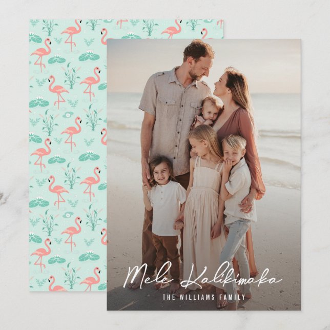 Cartes Pour Fêtes Annuelles Photo Flamant rose rose de Mele Kalikimaka (Devant / Derrière)