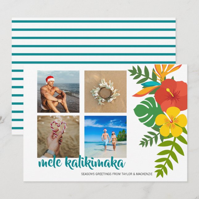 Cartes Pour Fêtes Annuelles Photo Fleur Mele Kalikimaka Personnalisée (Devant / Derrière)