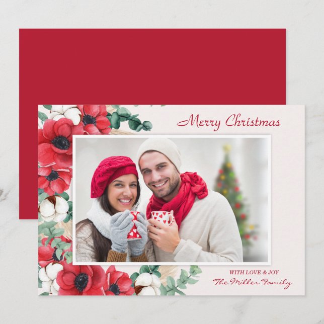 Cartes Pour Fêtes Annuelles Photo florale de Noël sur mesure (Devant / Derrière)