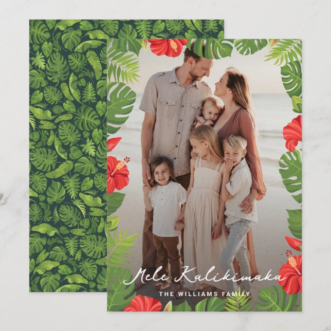 Cartes Pour Fêtes Annuelles Photo florale Feuille tropicale Mele Kalikimaka (Devant / Derrière)