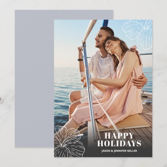 Cartes Pour Fêtes Annuelles Photo florale Hawaiienne tropicale blanche (Devant / Derrière)