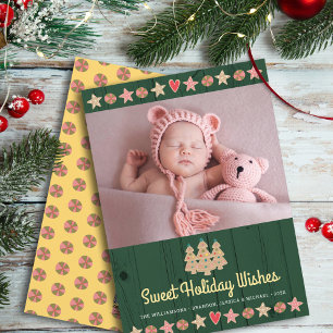 Cartes Pour Fêtes Annuelles Photo Gingerpain doux Voeux vert rustique Bois