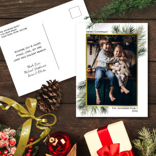 Cartes Pour Fêtes Annuelles Photo Gold Frame avec Pine Branches Noël