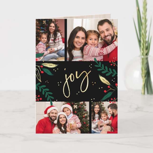 Cartes Pour Fêtes Annuelles Photo Gold Joy sur Black Christmas Green Modern (Devant)