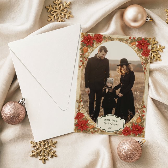 Cartes Pour Fêtes Annuelles Photo Golden Poinsettia Christmas (Créateur téléchargé)