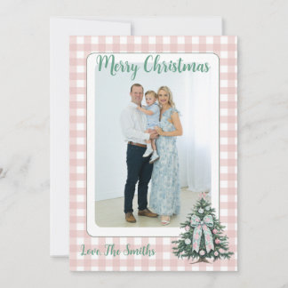 Cartes Pour Fêtes Annuelles Photo Grandmillénaire Gingham Rose Clair et Vert
