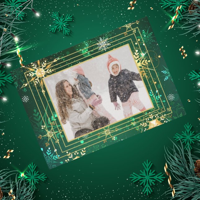 Cartes Pour Fêtes Annuelles Photo Green Gold Snowflake Noël Noël (Créateur téléchargé)
