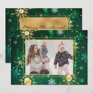 Cartes Pour Fêtes Annuelles Photo Green Gold Snowflake Noël Noël Noël