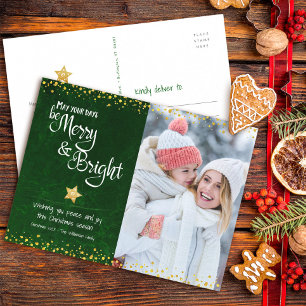 Cartes Pour Fêtes Annuelles Photo Green Merry Bright Script Gold Star Parties