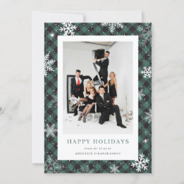 Cartes Pour Fêtes Annuelles Photo Green Plaid Snowflon Entreprise