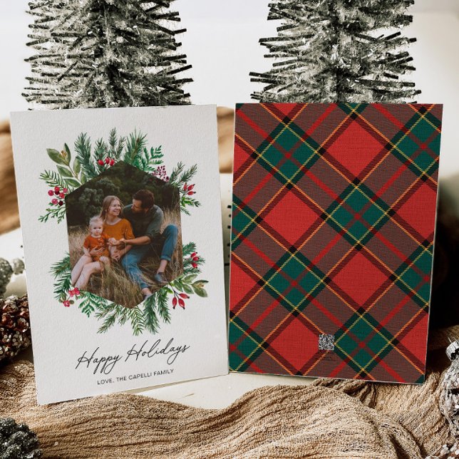 Cartes Pour Fêtes Annuelles Photo Greenery Happy Holidays Card (Créateur téléchargé)