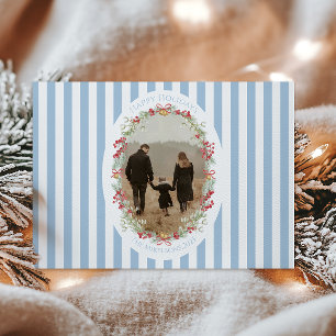 Cartes Pour Fêtes Annuelles Photo Guirlande de Baies Rayée Bleue Noël