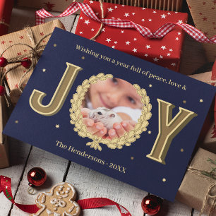 Cartes Pour Fêtes Annuelles Photo Hamster personnalisée Blue Gold Joie Noël