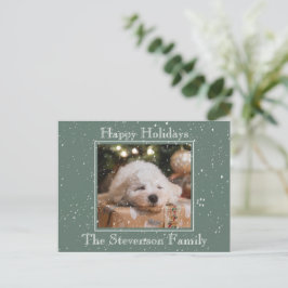 Cartes Pour Fêtes Annuelles Photo Happy Holidays Neige Overlay Budget Vert