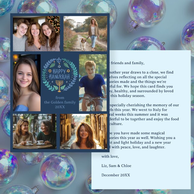 Cartes Pour Fêtes Annuelles PHOTO HEUREUSE HANOUKKA CUSTOM 6 Dessinée À LA MAI (HAPPY HANUKKAH Hand-Drawn CUSTOM 6 PHOTO Holiday Card
)