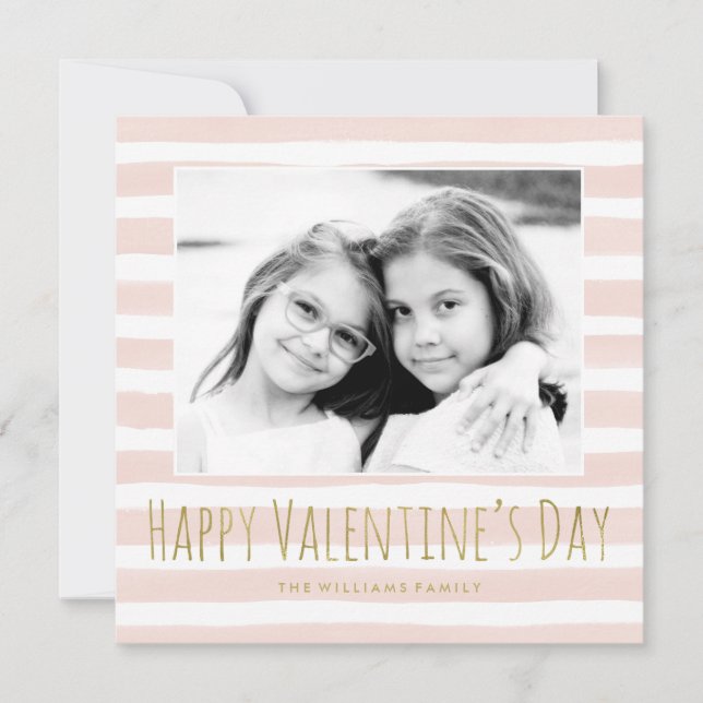 Cartes Pour Fêtes Annuelles Photo Heureuse Sainte-Valentin rose et or (Devant)