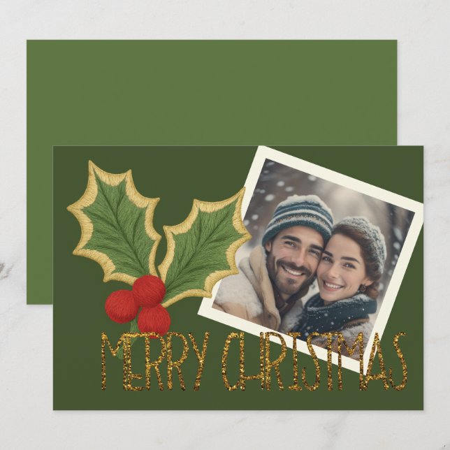Cartes Pour Fêtes Annuelles Photo Holly Berries Broderie Noël (Devant / Derrière)