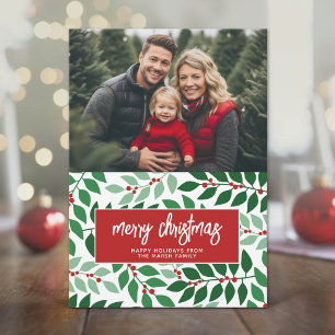 Cartes Pour Fêtes Annuelles Photo Horizontal - Joyeux Noël Botanique Rouge